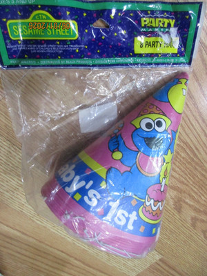 One 8 Pk 1990 Sesame Street Baby 1st Party Hats Party Supplies Multi-color NOS