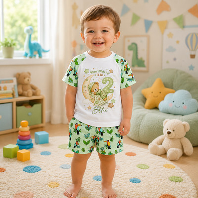 Personalisiertes kurzes Set Geburtstag Jungen Lounge Teddybär Schlafanzug Sommer Outfit