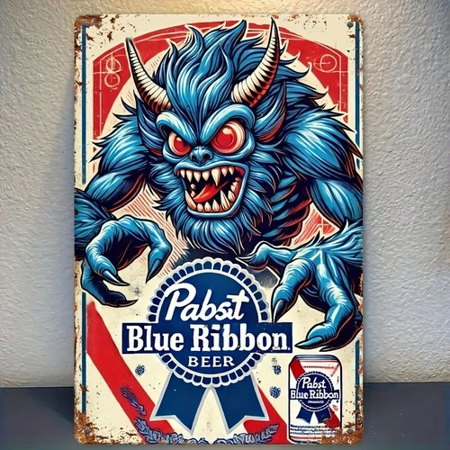 Pabst Blue Ribbon Beer Vintage Metal Tin Sign Retro Blue Ribbon 8x12