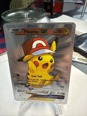 PIKACHU GX Silver Foil Fan Art Display Card Hp130 Iron Tail     Overspark ￼