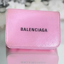 Balenciaga Pink Compact Calfskin Leather Tri-Fold Wallet Feminine Minimalist