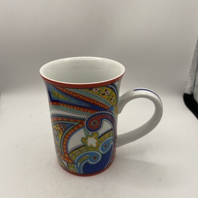 Vera Bradley Yellow Red Blue White Geometric Paisley Coffee Cocoa Tea Cup Mug 