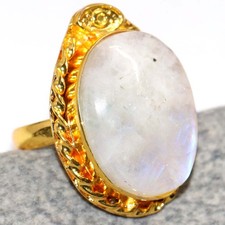 Golden Plated Rainbow Moonstone Ring US 7 Independence Day Sale Trendy GW
