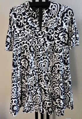 MaxMara Weekend Black & Ivory Abstract Print Cotton Dress Size L Empire Waist