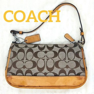 Coach Signature Demi mini Pouch Hand Bag Canvas Leather Beige 6094