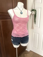 New Victoria's Secret PINK Sheer Lace Mesh Pink Lingerie Cami Tank Top NWT Sz L