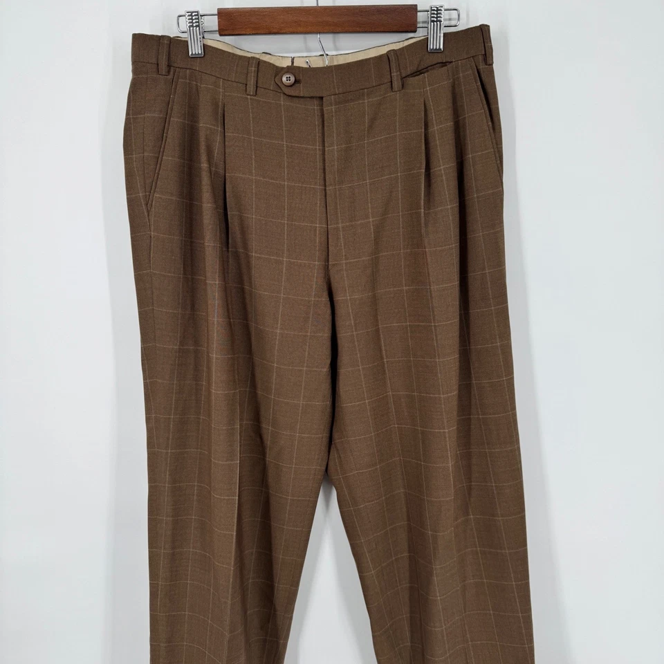 Traje Brioni Marrón a Cuadros Chaqueta de Dos Piezas 42R Pantalones 36R Clásico Italia Lana Foto 2 de 4