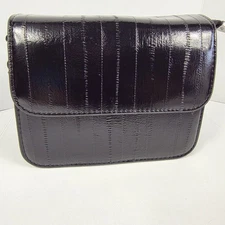 New Designer Patent Vegan Leather Embossed Black Purse Crossbody Handbag 8X6X3