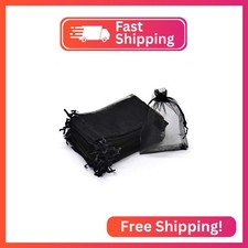 Bezall 50Pcs Black Organza Bags 8X12 inch, Large Mesh Bags Drawstring Sheer Hall