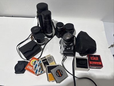 VINTAGE Petri Ft Silver Manual Focus SLR Film Camera LOT UNTESTED with lenses