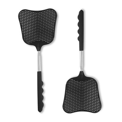 Fly Swatters 2 Pack, Durable Telescopic Stainless Steel Handle, Heavy Duty Black