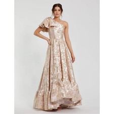 Mac Duggal 27546 Pink Brocade One Shoulder Floral Gown With Bow Size 4 NWT