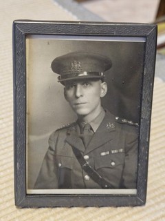 Vintage Early 1900s Small Free Standing Pewter Frame Photograph Of A Soldier
