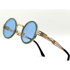 Sunglasses Blue Lens Rhinestone Embellished Stylish Touch Glamour Sophistication