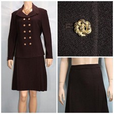 St. John Collection Brown Jacket Skirt L Size 12 10 2pc Suit Gold Buttons