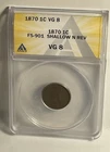 Indian Head Penny 1870 Graded ANACS VG 8  FS-901 Shallow N Reverse VG 8