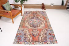 3,9x6,6 ft Vintage Area Rug, Turkish Red Floral Rug