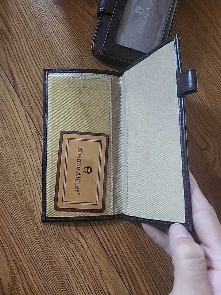 Bolso Bandolera Etienne Aigner Cartera de Hombro Paja Plana Marrón Cuero Borde De Colección Foto 4 de 4