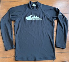 Quiksilver Youth Boys Black Long Sleeve Rash Guard Surf Sun Shirt LARGE