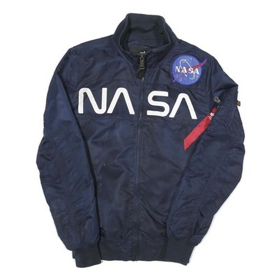 ALPHA INDUSTRIES Herren Navy Blau Fliegerjacke S Polyester NASA Print Zip Bomber