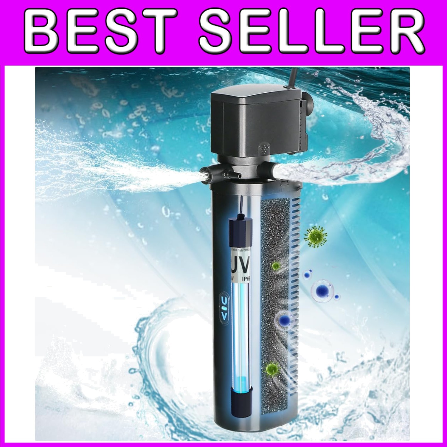 Powerful 300GPH U-V Aquarium Filter for Green Water