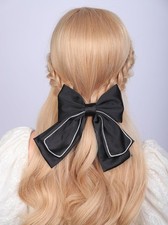 Large Black Satin Hair Bows Crystal Clips Long Tail French Barrette