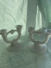 Pair of Vintage White Milk Glass Double Candelabra Candlesticks Candleholders