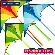 JOYIN 3 Packs Large Delta Kite Green, Blue and Rainbow, Easy to Fly for Kids wit