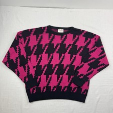 Vintage Beldoch Popper Sweater Womens Medium Pink Geometric 1980s Classic USA