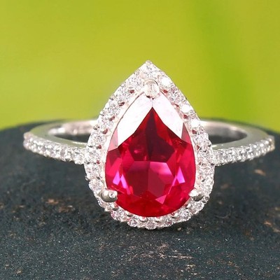 5,50 Karat Birnenschliff natürlicher Rubin Diamant Edelstein Halo Ring 950PT platiniert
