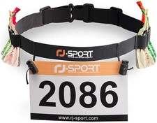 Race Number Belt - Triathlon Race Belt Bib Holder with 6 Energy Gel 01 Black
