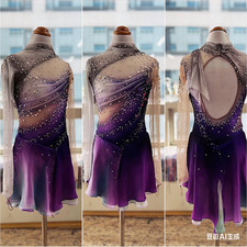 Ice skating dress Competition Figure Skating Twirling Costume purple dyeing