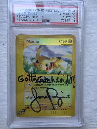 2002 POKEMON EXPEDITION - #124 - PIKACHU REVERSE FOIL PSA 10 / AUTO 10 - SIGNED