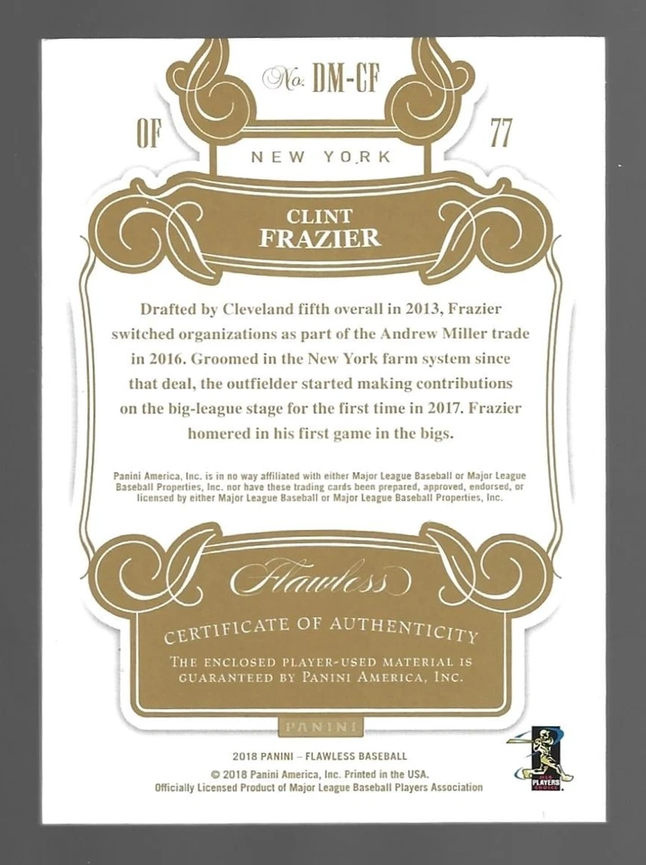 Patches Clint Frazier 2018 Panini Flawless relíquias duplas 19/25 💲 - Imagem 3 de 3