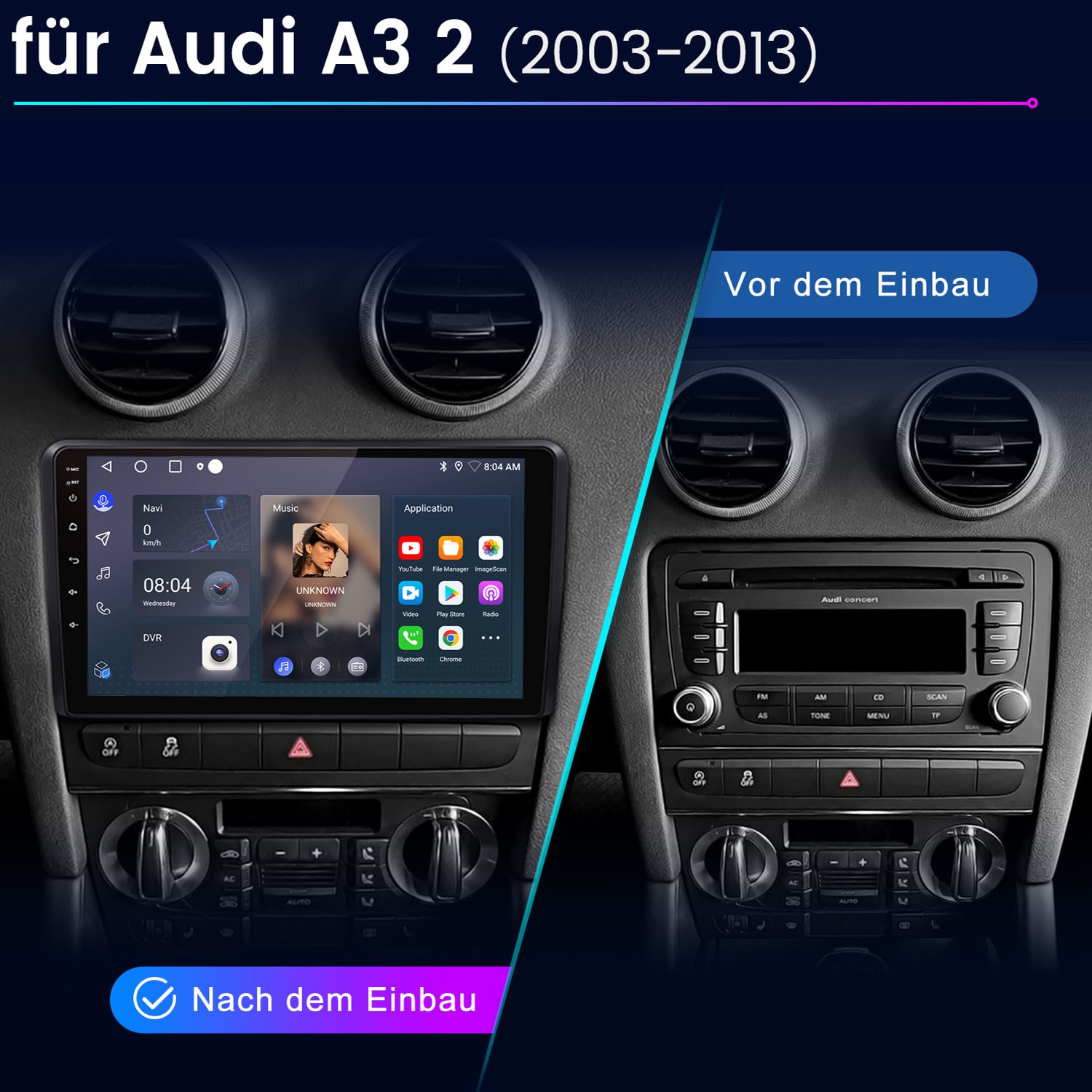 DAB+ Carplay 2+64G Android 15 autoradio navigatore GPS per AUDI A3 8P 2003-2013 foto 2