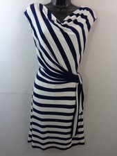 Lauren Ralph Lauren Dress Women's 10 Blue White Faux Wrap Cowl Neck Stripes