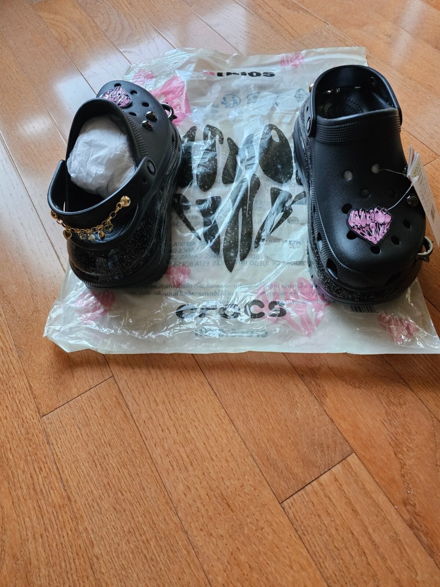 CROCS x ATMOS PINK MEGA CRUSH RAINBOW GLITTER CLOG BLACK US W6