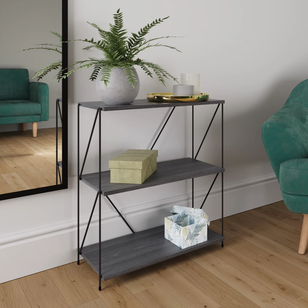 2 Tier Low Storage Display Shelving Unit Bookcase Bookshelf Console Stand Grey