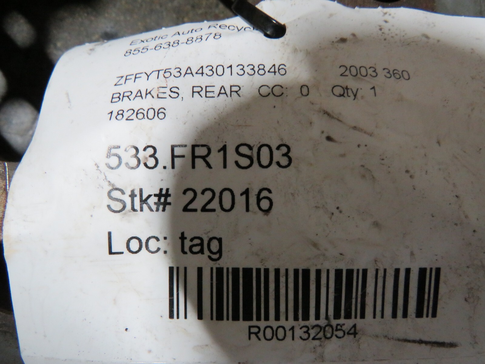 Ferrari 360, Spider, Rear Steel Brake Rotor Disc, Used, P/N 182606