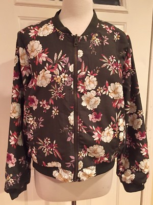 Hippie Rose Reversible Bomber Jacket Olive Floral XL NWOT