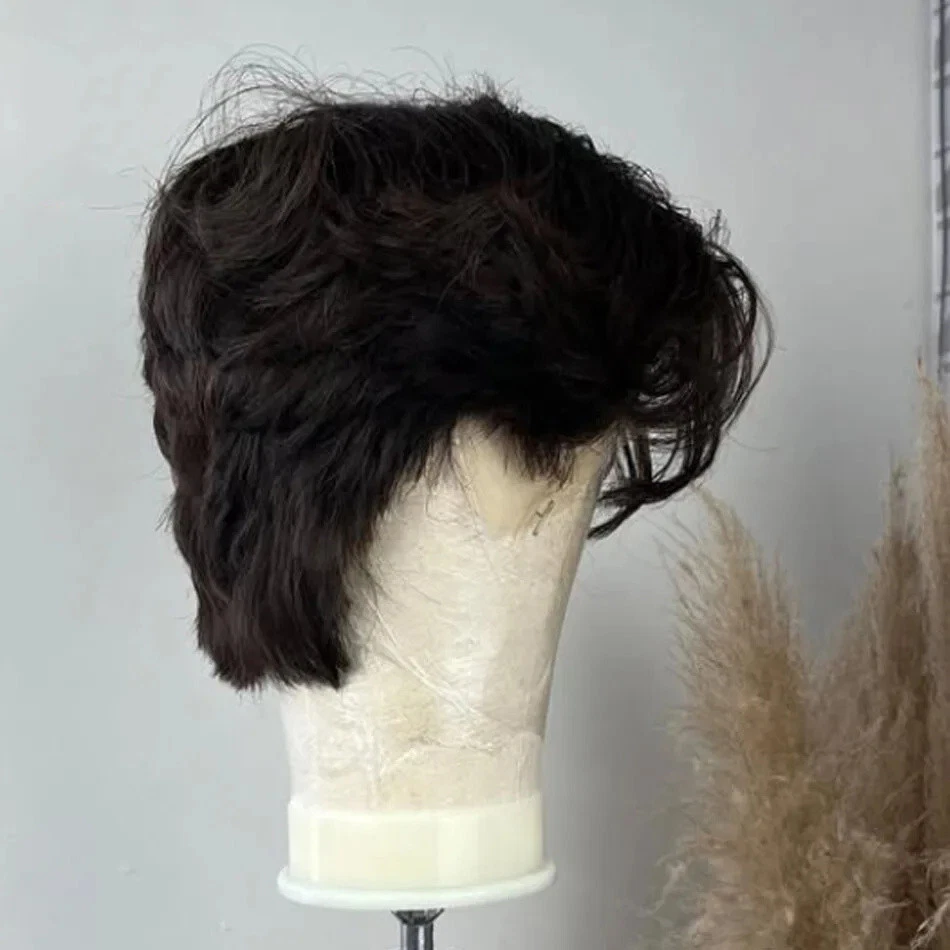 分层切割 13X6 蕾丝前假发预拔短精灵剪人发男士 - 第 2 张/共 10 张