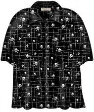 David Carey Barbwire Skull Camp Goth Biker Metal Punk Button Down Shirt 41709