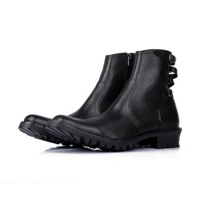 British Mid Calf Boots Genuine Leather Boots Men's Workwear Zip Motorcycle Boots