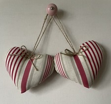Pair Heart Door Hangers Clarke & Clarke Genevieve Belle Stripe Raspberry Fabric