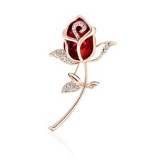 Red Created Rhinestone Crystal Brooch Classy Rose Flower Fashion Pin Gift for...