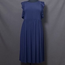 Womens Trumpet Dress Navy Blue Ruffle Sleeve Flowy Modest Office Brunch 18/22