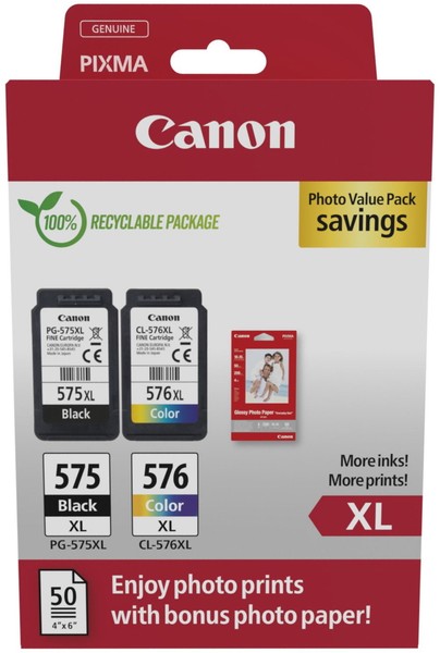 2 Canon Druckerpatronen Tinte PG-575 Xl Bk / CL-576 Xl Tri-Color Photo Value-image