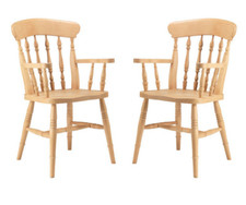 Set of 2 Beech Spindle-Back Carver Chairs- Unfinished- Choice of colours