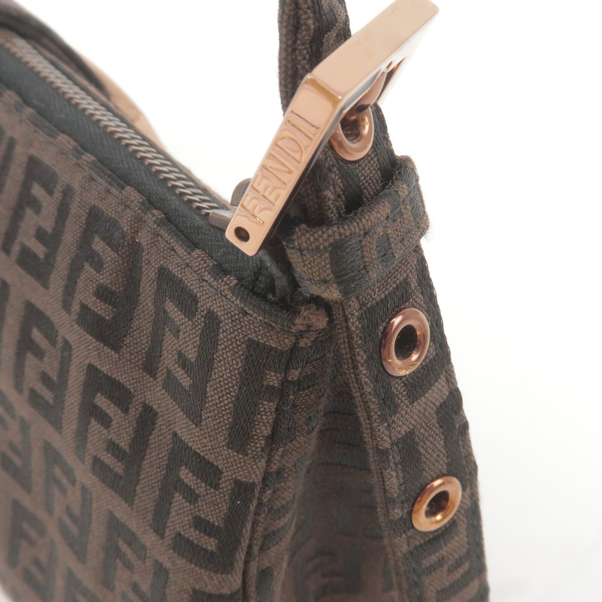 Auth FENDI Zucchino Shoulder Bag Black Brown Canvas 8BR034 Auth FENDI Zucchino Shoulder Bag Black Brown Canvas 8BR034