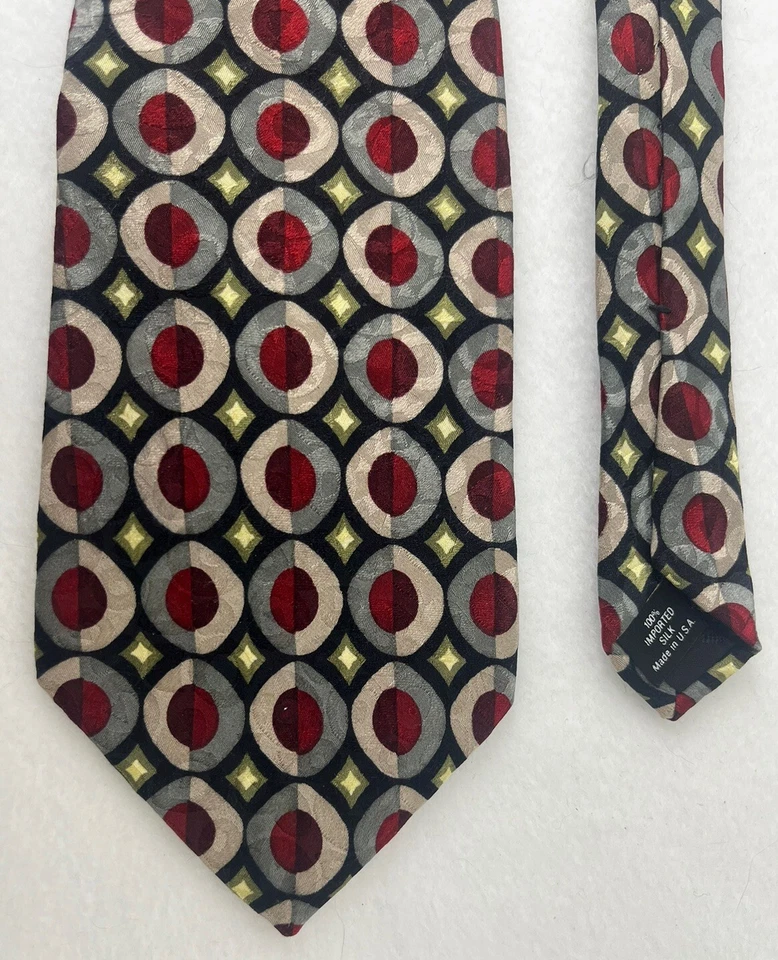 Шелковый галстук геометрические круги черный, красный и серый зиккурат от Mulberry Neckwear - Изображение 4 из 4